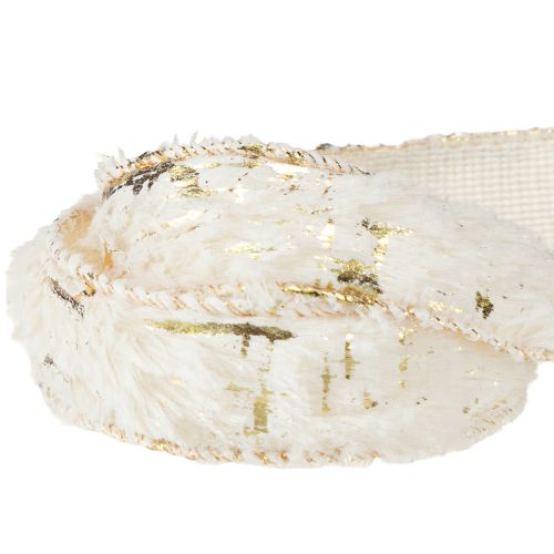 Prodotto Nastro con pelliccia nastro decorativo crema oro pelliccia sintetica 25mm 15m