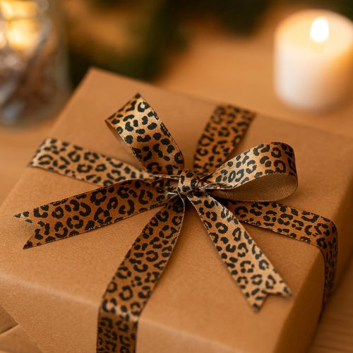Nastro di seta con stampa leopardata marrone nero 15 mm 18 m | Floristik24.it