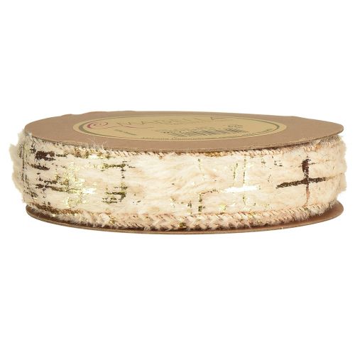 Prodotto Nastro con pelliccia sintetica nastro decorativo color crema oro 25mm 15m