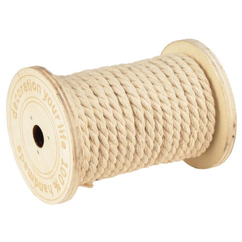 Prodotto Cordoncino decorativo in cordoncino di cotone crema Bobina di legno Ø5mm da 7 m ciascuno, 2 pezzi