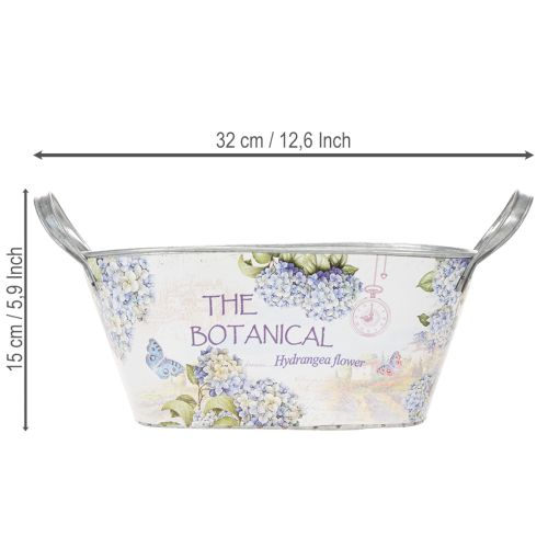 Prodotto Vaso ovale in metallo con manici, per ortensie, 32×15×15 cm
