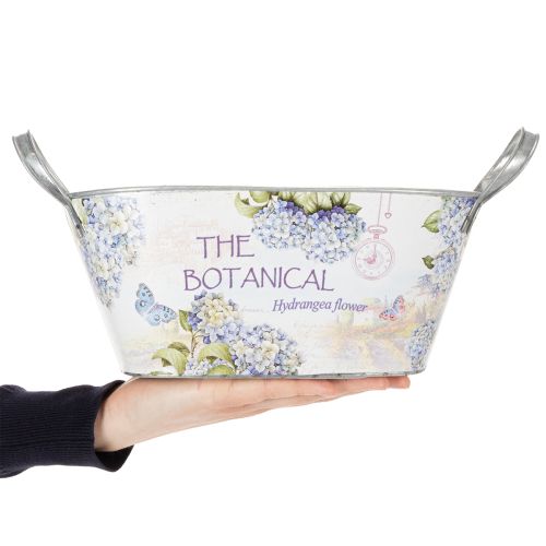 Prodotto Vaso ovale in metallo con manici, per ortensie, 32×15×15 cm