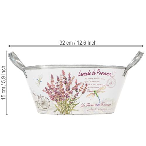 Prodotto Vaso ovale in metallo con manici, colore lavanda, 32×15×15 cm