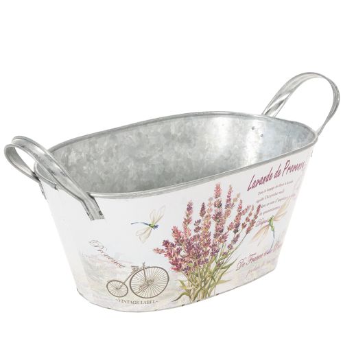 Floristik24 Vaso ovale in metallo con manici, colore lavanda, 32×15×15 cm