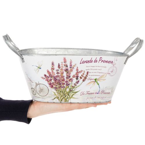 Prodotto Vaso ovale in metallo con manici, colore lavanda, 32×15×15 cm