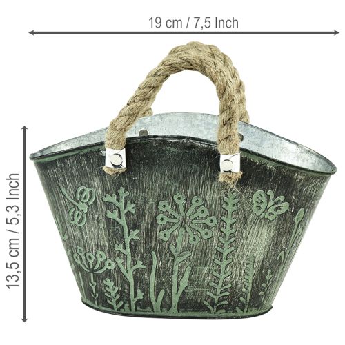 Vaso da fiori con manici, sacchetto, metallo, iuta, 19×13,5×13,5 cm | Floristik24.it