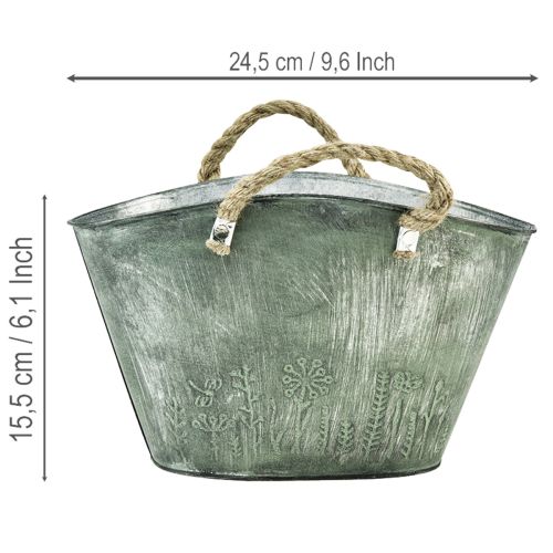 Prodotto Vaso da fiori con manici, sacchetto, metallo, iuta, 24,5×17×15,5 cm