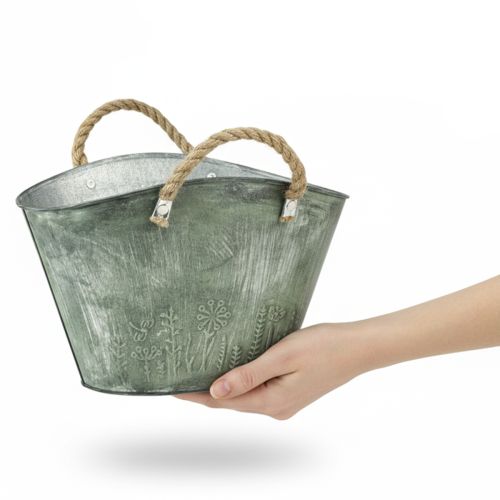 Prodotto Vaso da fiori con manici in juta, borsa in metallo, 31×20×17 cm
