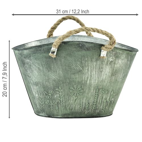 Vaso da fiori con manici in juta, borsa in metallo, 31×20×17 cm | Floristik24.it