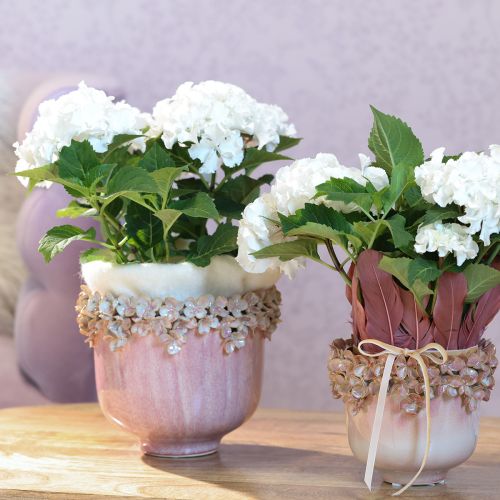 Prodotto Vaso in ceramica con bordo floreale rosa Ø19cm H16.5cm