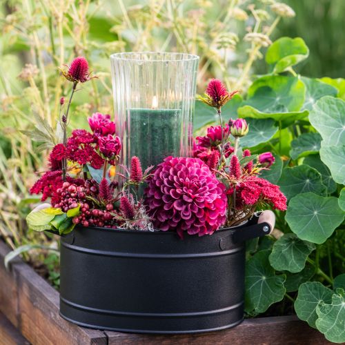 Prodotto Vaso da fiori in metallo con manico ovale nero naturale 34x19,5x15cm
