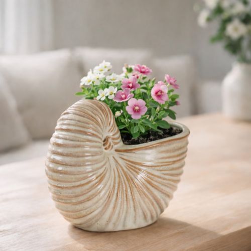 Prodotto Vaso da fiori in ceramica con motivo a chiocciola per composizioni vegetali speciali, 21 cm