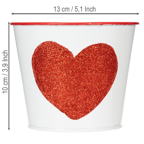 Vaso da fiori bianco con cuore rosso, fioriera, Ø13cm H10.5cm | Floristik24.it