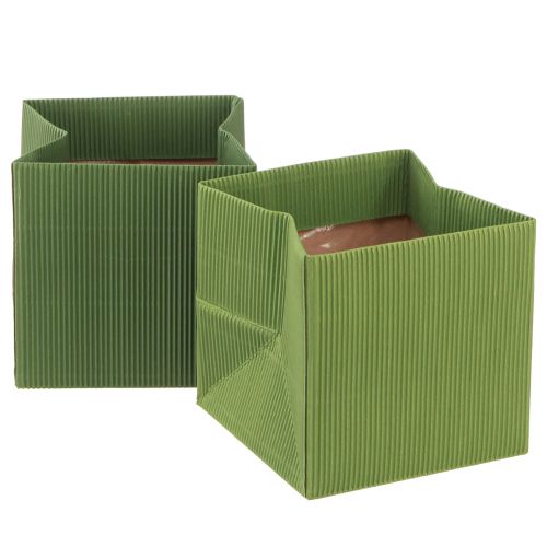 Floristik24 Vaso da fiori in carta rigata verde oliva 12 cm 6 pz