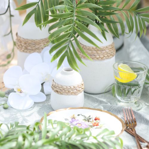 Prodotto Vaso da fiori in ceramica bianca con alghe marine, altezza 10,5 cm, 2 pezzi