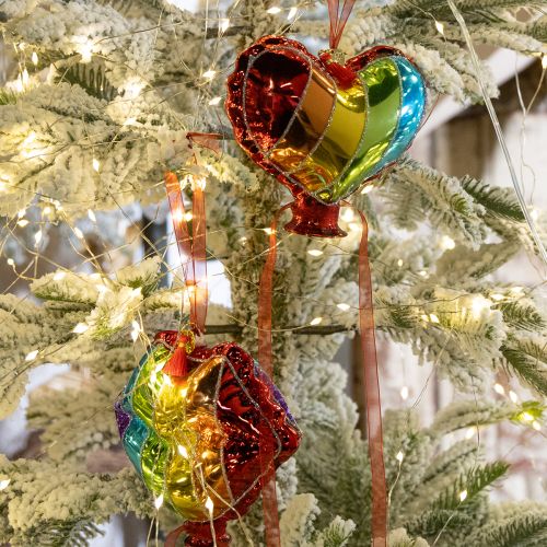 Prodotto Palline di Natale colorate in vetro, palloncini a forma di cuore e bacio, bocca, 12 cm, 2 pezzi