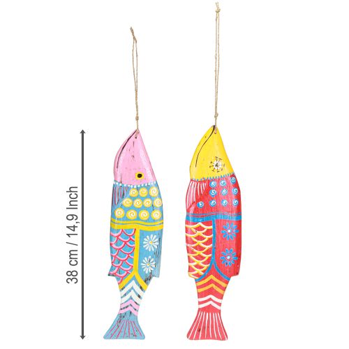 Prodotto Decorazione a forma di pesce in legno colorato da appendere rosso blu assortiti 38cm 2pz