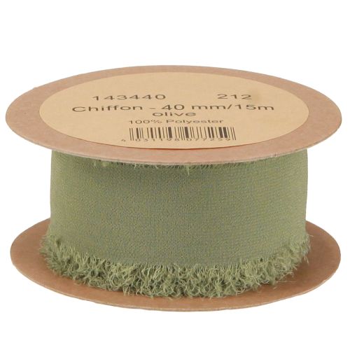 Prodotto Nastro in chiffon verde oliva con frange in tessuto L40mm L15m