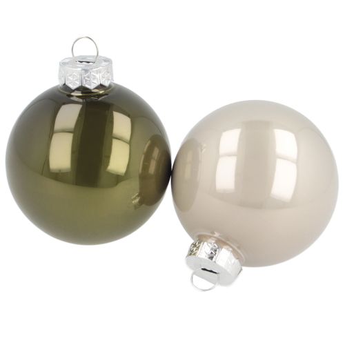 Palline di Natale in vetro lucido color oliva e grigio argento 5 cm 24 pezzi
