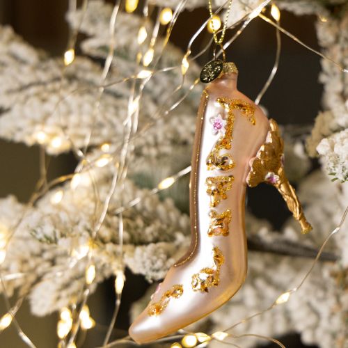 Prodotto Decorazione per albero di Natale in vetro rosa, scarpe in vetro da 10 cm, 2 pezzi