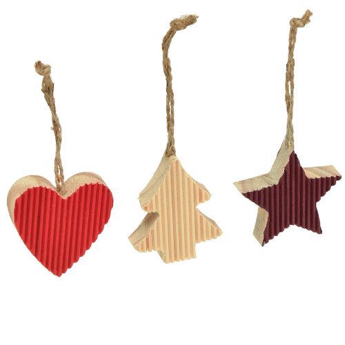 Prodotto Decorazioni per albero di Natale cuore in legno stella albero rosso 4,5 cm 9 pezzi