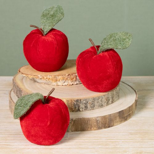 Prodotto Tessuto decorativo con foglie di mela in velluto e feltro rosso Ø7,5cm H9cm 9 pezzi