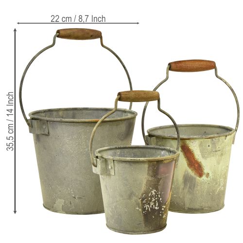 Prodotto Secchiello decorativo in metallo effetto ruggine vintage Ø15/17,5/22 cm, set da 3