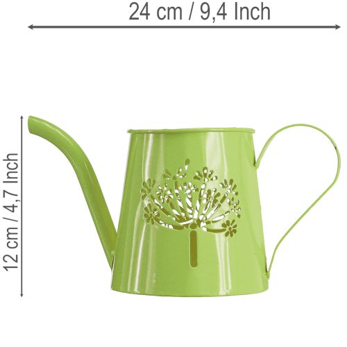 Annaffiatoio decorativo in metallo, con motivo a dente di leone, colore verde, altezza 12 cm, confezione da 2 pezzi, vaso decorativo, stile shabby chic. | Floristik24.it