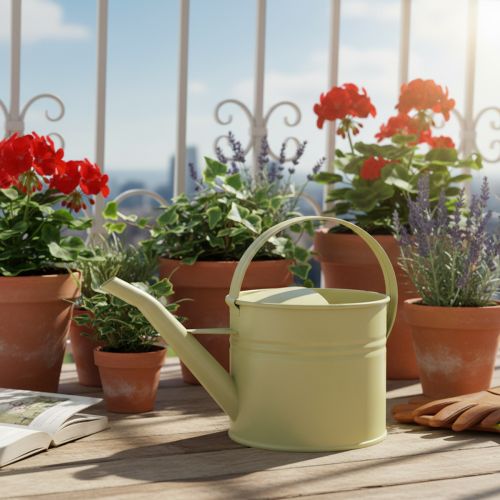Annaffiatoio decorativo in metallo, verde/giallo, piccolo, 28x13x17 cm, 1,25 l, look vintage, decorazione per balcone. | Floristik24.it