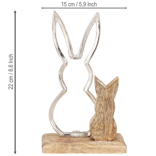 Prodotto Coniglio decorativo in metallo e legno – Moderna figura pasquale in design naturale 22 cm 2 pz.