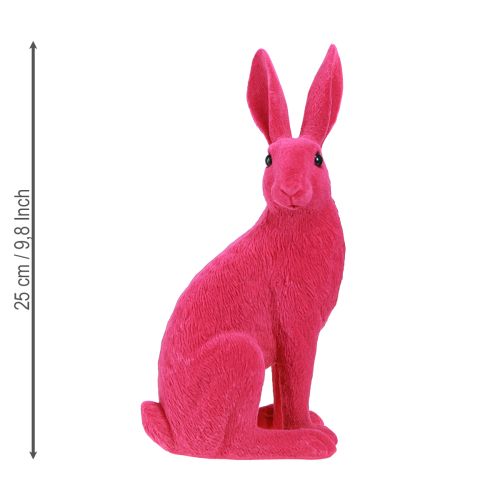 Floristik24 Coniglietto decorativo seduto Coniglietto pasquale floccato rosa 12×9×25 cm