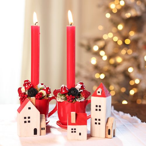 Set di casette decorative in legno, rosse e bianche, decorazioni invernali multi-pezzo, 13 cm, 6 pezzi | Floristik24.it
