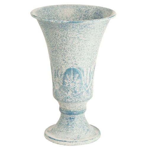 Prodotto Calice decorativo in metallo antico bianco blu Ø11cm H17.5cm