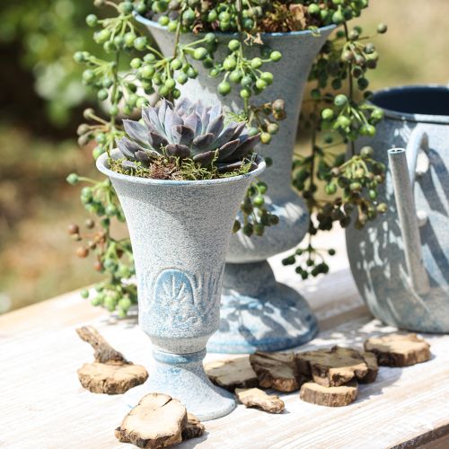 Prodotto Calice decorativo in metallo antico bianco blu Ø11cm H17.5cm
