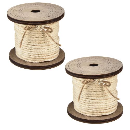Prodotto Cordone decorativo in cotone crema, bobina di legno Ø2mm da 16 m ciascuno, 2 pezzi
