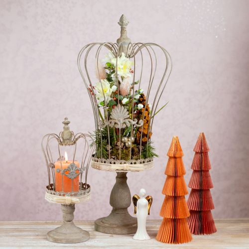 Prodotto Corona decorativa su piede decorazione vintage in metallo grigio 34/66 cm set da 2 pezzi