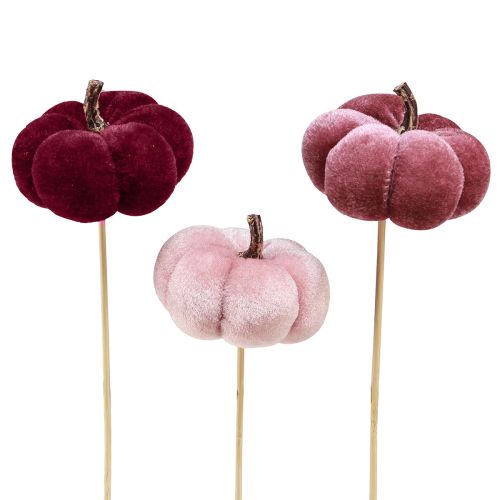 Prodotto Zucca decorativa in tessuto zucca su bastone rosa bordeaux Ø7cm 9 pz