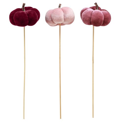 Prodotto Zucca decorativa in tessuto zucca su bastone rosa bordeaux Ø7cm 9 pz