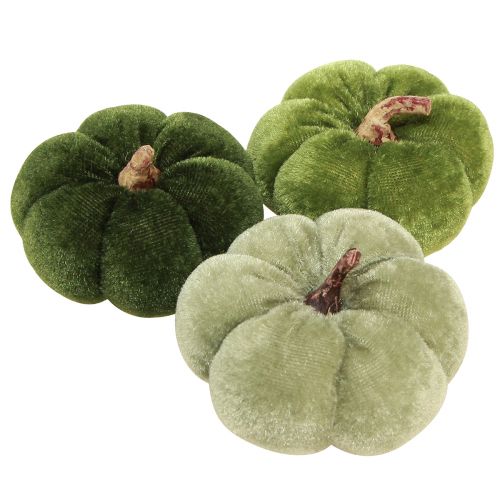 Floristik24 Zucche decorative realizzate in tessuto verde vellutato Ø7cm H4,5cm 9 pezzi