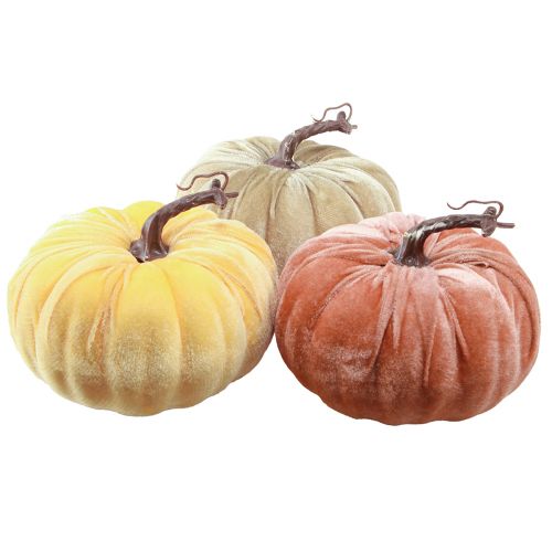 Floristik24 Zucche decorative giallo beige rosso marrone floccate Ø18cm 3 pz