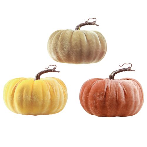 Prodotto Zucche decorative giallo beige rosso marrone floccate Ø18cm 3 pz