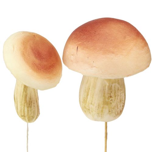 Funghi decorativi su bastoncini piccoli e grandi marroni H10/11,5 cm 8 pezzi