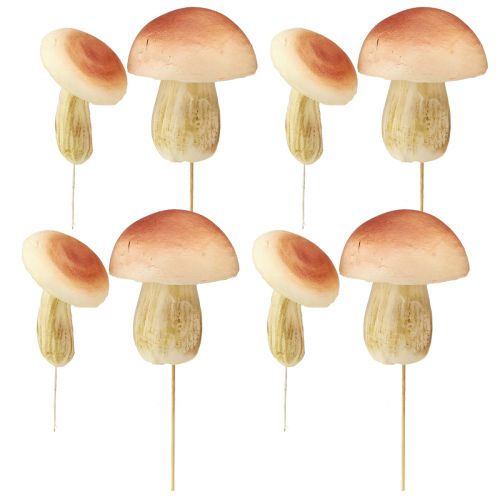 Prodotto Funghi decorativi su bastoncini piccoli e grandi marroni H10/11,5 cm 8 pezzi