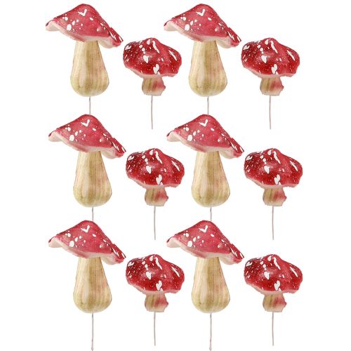 Prodotto Funghi decorativi rossi agarichi artificiali su filo 5,5/8 cm 12 pz