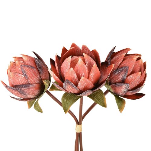 Fiori artificiali decorativi di Protea rosso-arancio 34 cm 3 pezzi