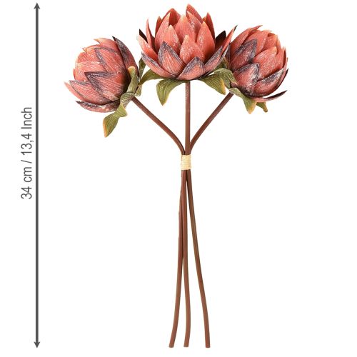 Prodotto Fiori artificiali decorativi di Protea rosso-arancio 34 cm 3 pezzi
