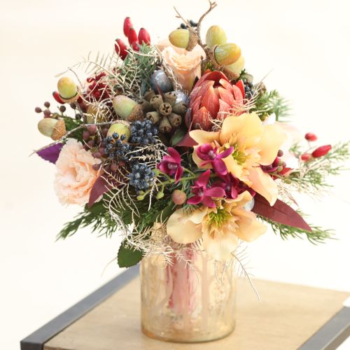 Prodotto Fiori artificiali decorativi Protea rosso-arancio 34 cm 3 pezzi