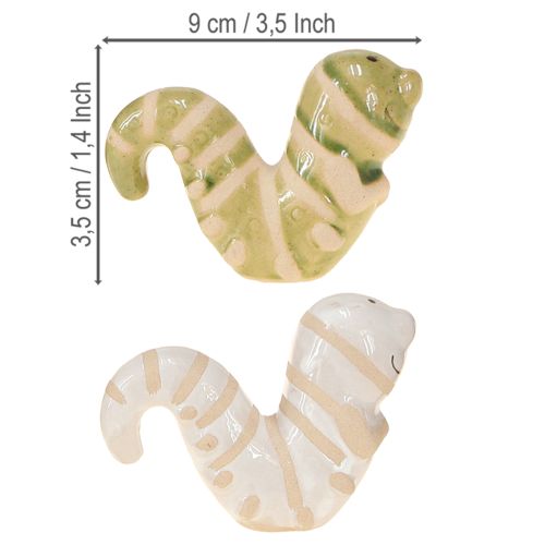 Prodotto Divertente decorazione a forma di verme in ceramica, bruco, decorazione da appendere, vaso 9x6cm, 2 pezzi