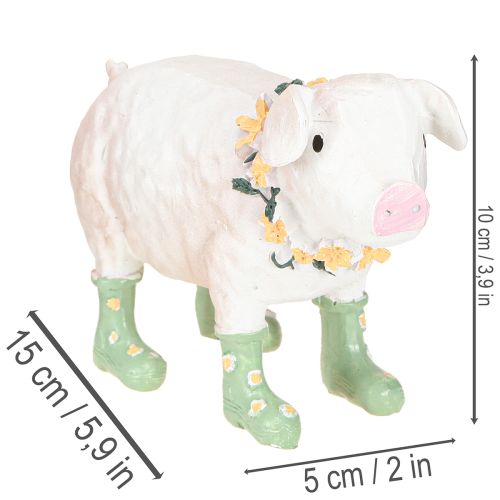 Maialino decorativo con stivali di gomma – Simpatica statuetta da fattoria con ghirlanda di fiori 15,5 cm | Floristik24.it