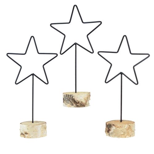 Floristik24 Portacandele decorativi a stella su base in legno nero e naturale, 40 cm – elegante decorazione da tavolo 3 pezzi